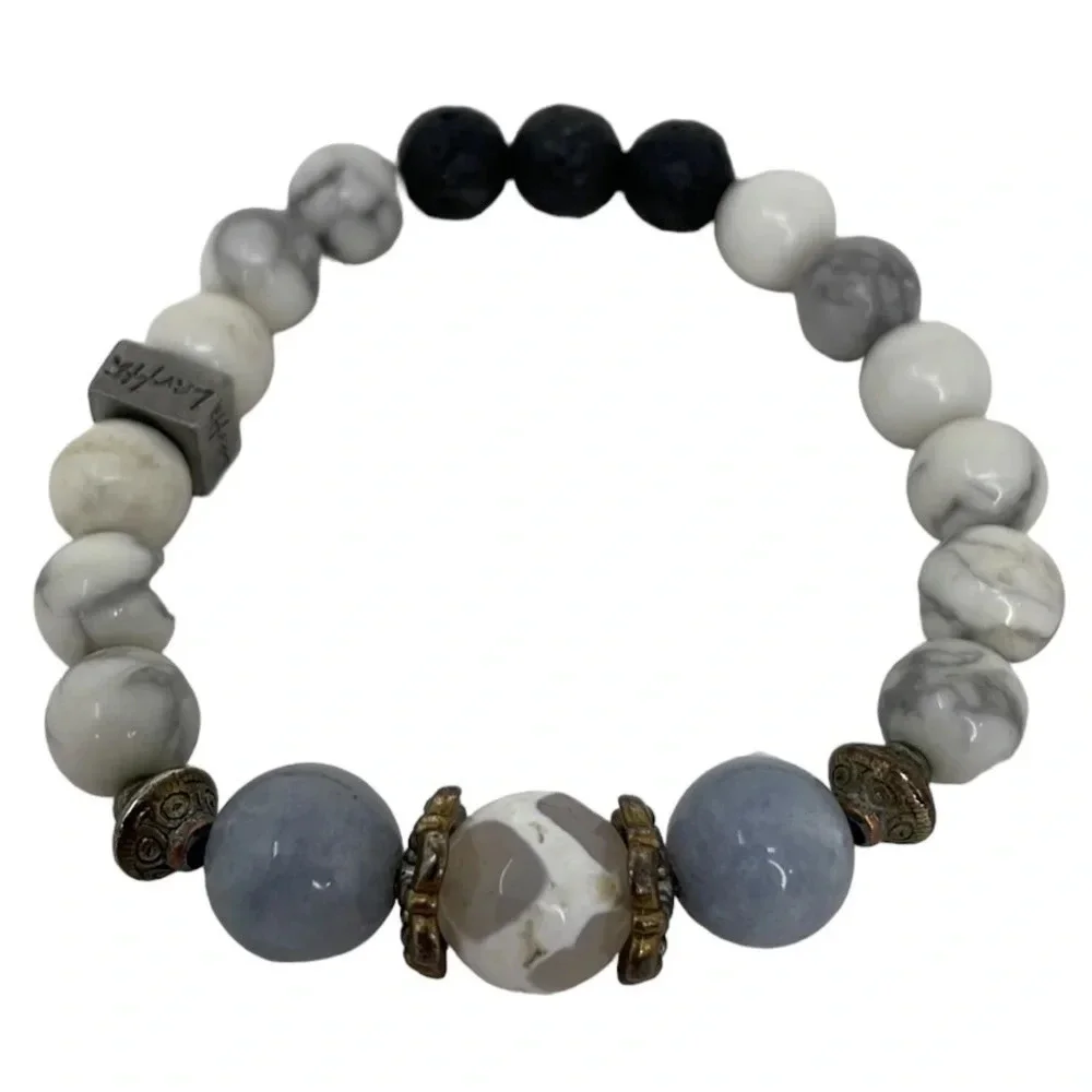 LavHa Bracelet Essential Oil Diffusing Lava Rock Beaded Blue White Marble